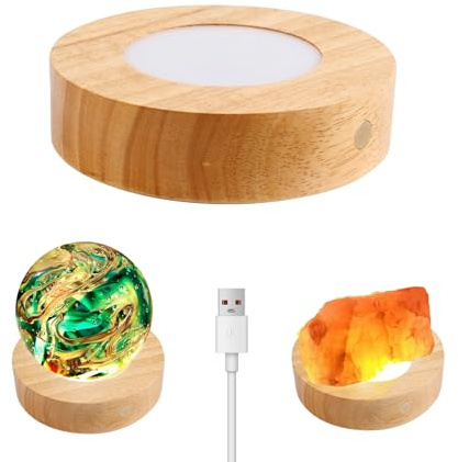 LED Light Base, 12CM Wooden Light Base Stand with Touch Dimmer and 3 Light Modes, Crystal Display Base, Wood Base Light Round Light Base for Crystal Glass Resin Art Jewelry Acrylic (wood,1pcs)