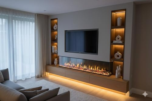 TruFlame™ LCD Premium 3-Sided Media Wall Electric Fire with Aquarium, 60 Inch Wide, 2026 Model
