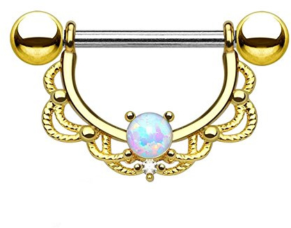 beyoutifulthings FILIGRANER Bogen Brustwarzen-Piercing Intim-Piercing Nippel-Piercing Opal Edelstahl Gold Silber ROSÉGOLD 1,2/1,6mm 14mm