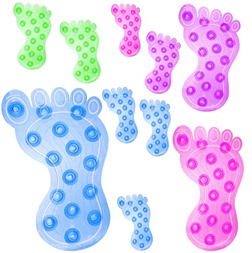 alles-meine.de GmbH 8 TLG. Set 3-D Effekt Figuren - Saugnapf/Wandsticker mit Noppen - Füße & Zehen - bunter Farbmix - transparent - Sauger & Anti Rutsch Pads - Stopper Pa..