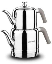 Korkmaz Juego de tetera, hervidor de agua, de acero inoxidable, 3 litros, apto para inducción, té turco