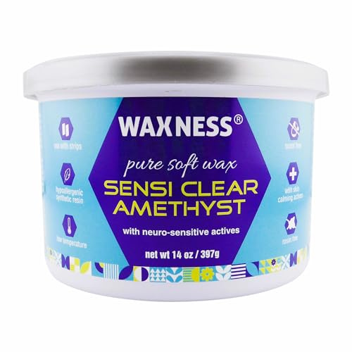 Waxness Sensi Clear Amethyst Soft Wax Tin 14 oz (400 g) – Rosin-Free Clear Gel Formula with Neuro-Active Comfort Complex – Made in Italy