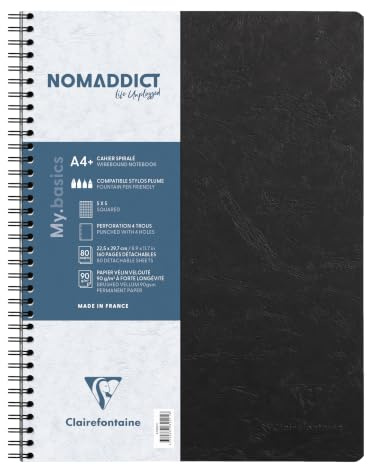 Clairefontaine 782521C Spiralheft Nomaddict A4+80 Blatt kariert Schwarz