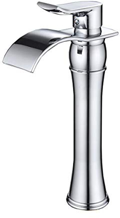 Wovier Chrom Wasserfall Waschbecken Wasserhahn mit Zulaufschlauch, Einhand-Einloch-Waschtischarmatur, Schrägkörper-Waschtisch-Mischbatterie, hoher Körper