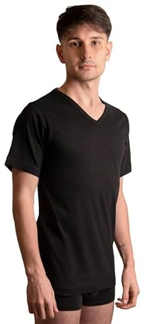 New Day intimo eccezionale Made in Italy- 3 Maglie Intime per Uomo (con Collo Tondo o Collo a V) Manica Corta in Caldo Cotone Invernale (T/Nero,5)