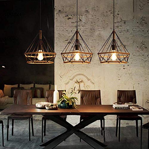 E27 Retrò Corda a Canapa Lampada a Sospensione Gabbie a diamanti Lampadario a 3 teste Industriali Luce pendente in Ferro luce di soffitto per soggiorno sala da pranzo ristorante bar hotel (B)