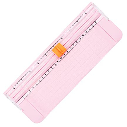 Mini coupe-papier portable A4, outil de scrapbooking avec protection de sécurité et règle latérale pour papier, photos et étiquettes (rose)