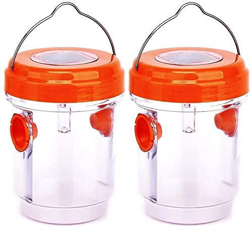 LED Drosophila Trap Piège à Mouche Guêpes et Moustiques Solar LED Fly Traps Outdoor Wasp pour Les Abeilles Vestes Jaunes 2 Pack (Orange)