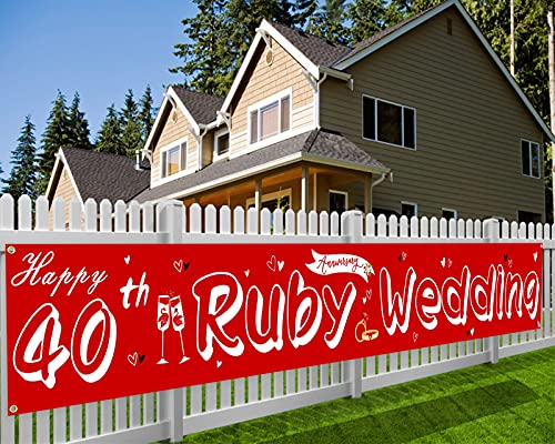 DPKOW Alles Gute zum 40. Hochzeitstag Banner für Rubinhochzeit Deko, 40 Jubiläum Stoff Banner für Wand Garten Tisch Dekoration für 40. Hochzeitstag Deko Zubehör, 270 * 35cm