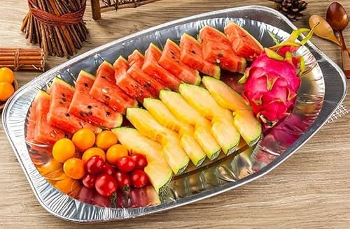 Unibos | Reusable | Large Disposable Platters | Party Serving Catering Dish | Foil Party Platter Trays | Roasting Food BBQ | Aluminium Foil Platters | Silver | Pack of 20 | 35CM