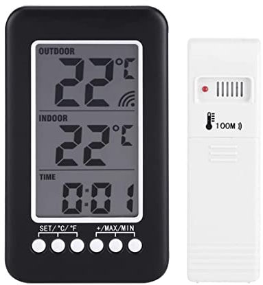 XIXIDIAN Termometro Esterno da Esterno for casa, termometro Camera Digitale Igrometro Temperatura Wireless e Calibro di umidità Senza Fili, con retroilluminazione, Sveglia, previsioni del Tempo