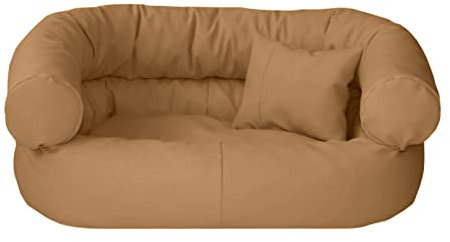 Juelle Hundebett aus Kunstleder, Kissen für Große Hunde Abziehbarer Bezug, flauschiges Hundesofa, Bett Hundesessel Fergus S-XXL (100x80 cm, Beige)