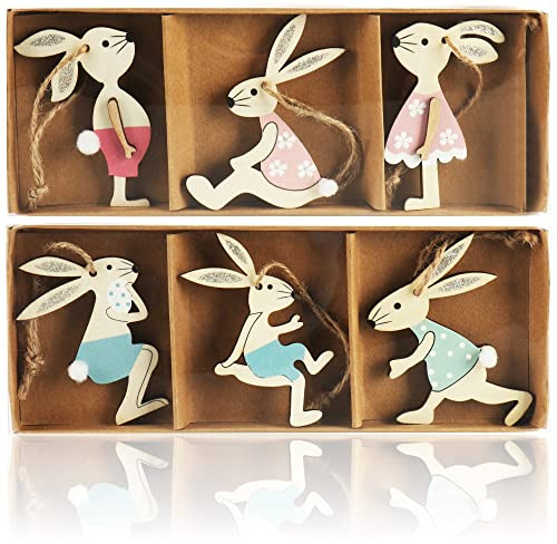 com-four® 6X Dekoaufhänger Hase, Osterschmuck aus Holz zum Aufhängen | Holzaufhänger Hasen zum Dekorieren - Ostern
