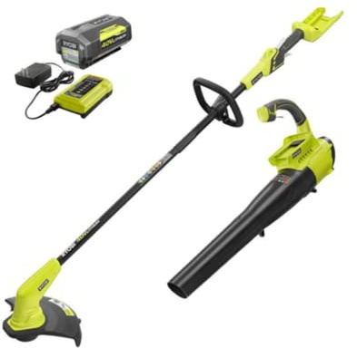 Ryobi Kit combiné coupe-fil et souffleur de feuilles avec batterie 40 V sans fil (2 outils) avec batterie 4,0 Ah et chargeur