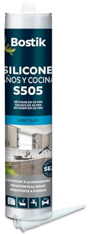 BOSTIK S505 Silicona Baños y Cocinas Translúcida - Cartucho 280 ml | Silicona Universal - Máxima Resistencia al Moho - Compatible con Esmaltes y Lacados - Secado Express - No Ennegrece