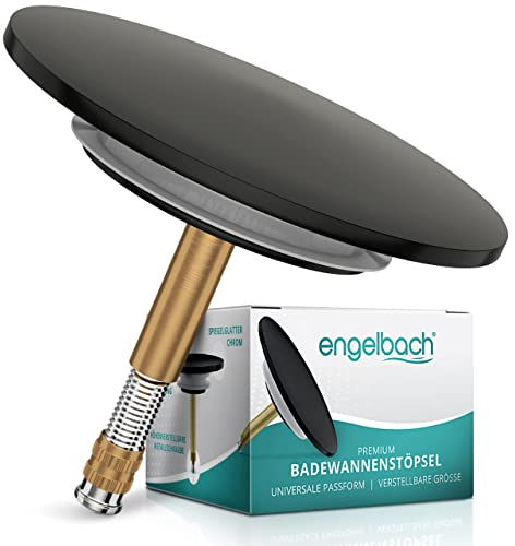 Engelbach® Badewannenstöpsel mit Universaler Passform - Stöpsel Badewanne Rostfrei - integrierte Doppel Dichtung - Wannenstöpsel in Matt Schwarz