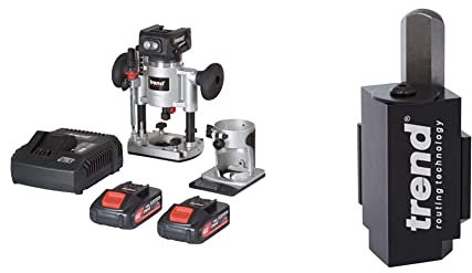 Trend T18S/R14K2 18V Cordless 1/4 Brushless Dual Base Plunge and Trim Router Kit (2 x 4Ah Battery and Fast Charger) & C Corner Wood Chisel for Square Hinge and Lock Face Fitting, Black, 70mm