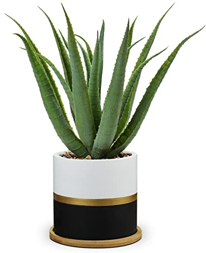 Briful Succulents Artificial Plants Fake Aloe Vera Plants in Gold and Black Pot Farmhouse Faux Agave Plant for Home Office Desk Bathroom Shelf Decorations