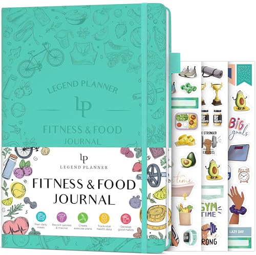 Legend Fitness & Food Journal – Nutrition & Workout Planner with Exercise Calendar & Nutrient Tracker – Gym Training & Diet Log Book for Women & Men – Lasts 3 Months, 7.5”x10” (Turquoise)