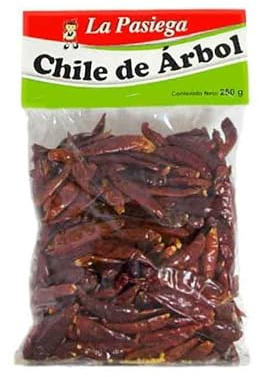 Chile de árbol seco 250 g picante medio-alto para salsas, guisos y adobos chile mexicano rojo entero