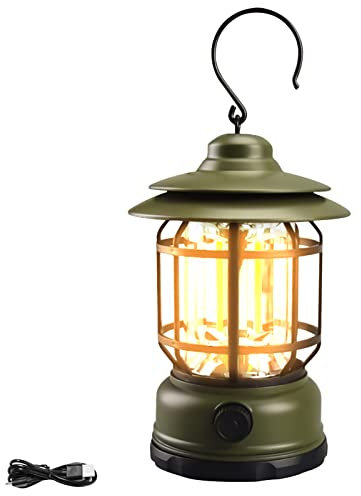 Lanterne Tempête Vintage, Lampe LED Portable Rechargeable, Lampe de Camping Electriques, Lanternes LED Extérieure, 300LM Luminosité Réglable pour Pêche Randonnée Camping (Sans batterie)