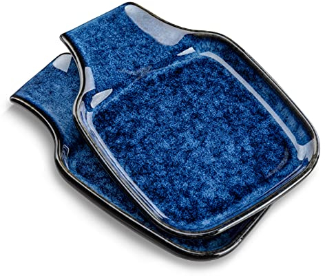 vancasso Stern Spoon Rest for Kitchen, Square Ceramic Spoon Holder, Heat Resistant Utensil Rest for Countertop, Tea Bag Holder Dish, Dishwasher Safe, Kiln Blue, 2 Pack