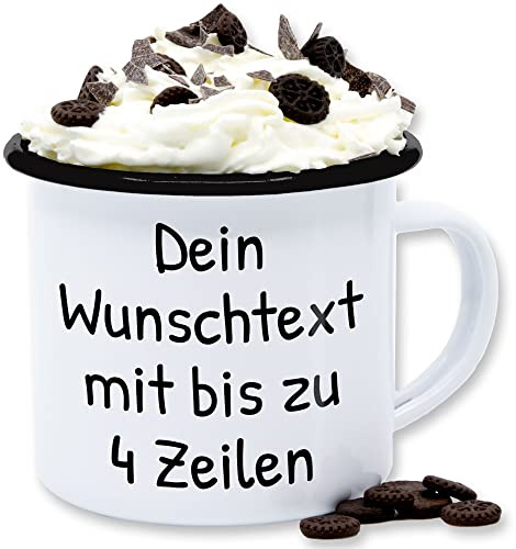 Emaille Tasse Blechtasse - Aufdruck selbst gestalten - Wunschdruck Text Namen I Eigener Custom Text - 300 ml - Weiß Schwarz - tassen personalisieren wunschtext trinkgeld kaffeetasse namenstasse