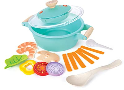Hape - Set cucina al vapore per piccoli chef | Pentola giocattolo interattiva con contagocce e cibo giocattolo per bambini dai 3 anni su