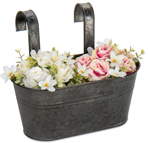 2er Set Hängende Blumentöpfe mit abnehmbaren Metallhaken, 27,5cm Blumentöpfe aus verzinktem Stahl perfekt für Moderne Dekoration und Pflanztöpfe, für Pflanzen im Freien, Balkon, Garten