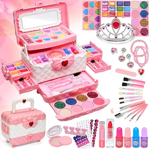 Kinderschminke Set Schminkkoffer Mädchen - 63 PCS Waschbar Schminke Kinder Make Up Set Mädchen Spielzeug, Geburtstag Weihnachts Geschenk Mädchen 3 4 5 6 7 8 9 10 Jahre