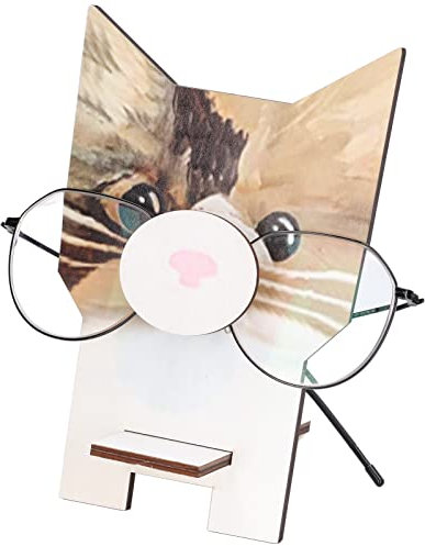 Tier Brillen Ausstellungsständer, Holz Tier Brillenhalter, Brillenhalter, Sonnenbrillen Ausstellungsständer, Kreativer Tier Form Brillenständer für Zuhause, Büro, Schreibtisch, Dekoration(Katze)