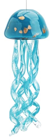 Carillon éolien en verre soufflé à la main en forme de méduse à suspendre pour l'extérieur, pour fête sur la plage, décoration de mariage (bleu turquoise)
