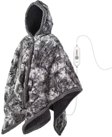 WOOMER [5-Year Warranty Electric Heated Wearable Throw Blanket, 50”×60“, Heated Shawl, Gifts, Cozy Sherpa & Faux Fur, with Hood and Pocket, One size for all, 4 Heating Levels & 4H Timer, Warm Cloak
