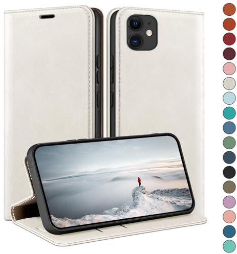HUOUH für iPhone 11 6,1 Hülle mit RFID Schutzhülle aus Lederhülle Handyhülle,360 Grad Schutz Case,Kartenfach Leder ständer Handy hülle für Apple 11 Klapphülle Wallet Cover Weiß