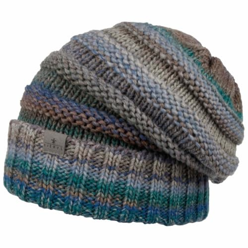LIERYS Bernardo Oversize Strickmütze Damen Herren Made in Germany Schurwolle Long Beanie Umschlag Winter Taupe One Size