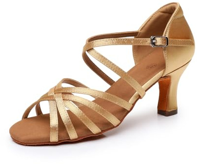 Rosefinch Latein Tanzschuhe für Frauen Ballroom Party Tanz Praxis Leistung Schuhe Geeignet für Latin, Salsa, Tango, Rumba, Cha Cha,Beige 7cm 39EU