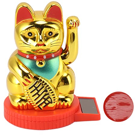 Winkende Glückskatze Mit Arm, Solarbetriebene Winkekatze, Japanische Maneki-Neko-Solar-Glückskatze Mit Winkender Hand Und Pfote nach Oben Für Feng Shui, Einladende, Zuwinkende Katzenstatue(Gold)