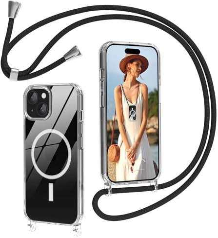 Nupcknn für iPhone 15 Hülle mit Band MagSafe,Magnetische Handykette Dünn Transparent Handyhülle (Abnehmbar Einstellbar) Necklace mit Kordel zum Umh?ngen Kameraschutz Handy Kette Stossfest Schutzhülle