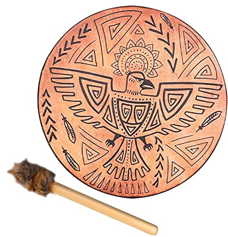 Msiud Tamburo Sciamanico, 25cm Da Stadio Con Manico Di Sciamanico Fatto A Mano Racchetta Per Rituali Sciamanici E Meditazione Alchimia Sciamanica Pelle Pecora Strumento Rotondo Vintage Bird