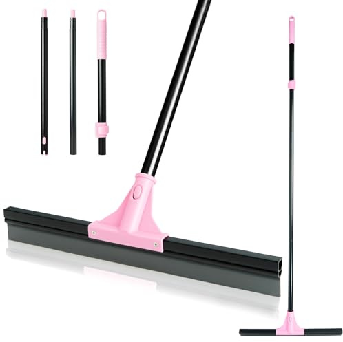 XXFLOWER Wasserschieber Bodenabzieher Rosa mit 44cm breit Gummiabzieher | Abzieher Dusche Boden mit 147cm Langem Stiel, Für Garage Beton Bad Fliesen Glas Marmor Shop Deck Fenster