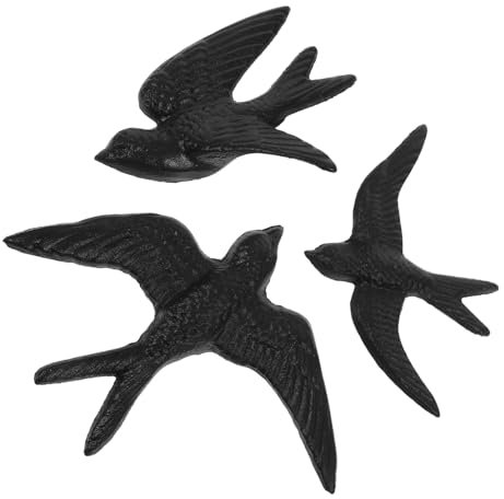 FUNOMOCYA 3 Stücke Gusseisen Vogel Wanddeko 3D Metall Wandkunst für Außen Vintage Vogel Wanddekoration Robustes Wandornament für Garten Zuhause Natürliche Wohnraumgestaltung