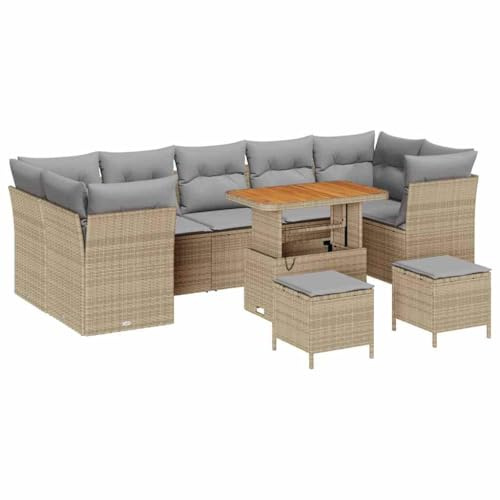 vidaXL Trädgårdsoffset 10 pcs Beige konstrotting, Trädgård och terrass, modern utemöbelset, rattansoffor, akaciaträ, sittgrupp för altan
