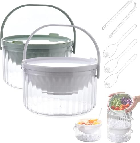 Grand bol à salade avec refroidisseur de glace, bol de service réfrigéré, service de glace réfrigérée avec couvercle, plateau à apéritif pour plateaux de fêtes
