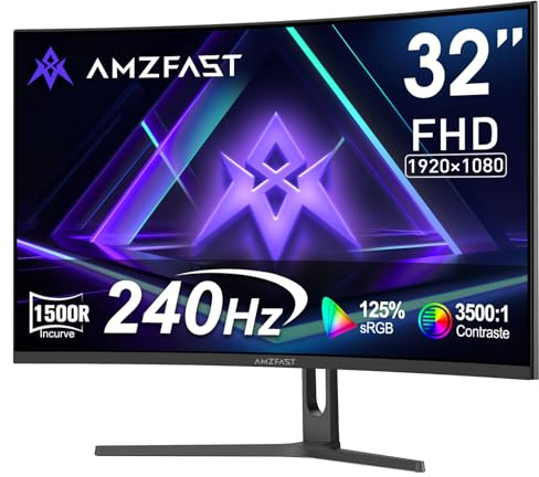Amzfast 32 Pouces FHD 240HZ Incurve PC Ecran, 1MS MPRT, Adaptive Sync, sRGB 125%, HDR, Anti-Scintillement, Faible Lumière Bleue, PIP/PBP, HDMI 2.0/DP 1.4, AMZG32C1F