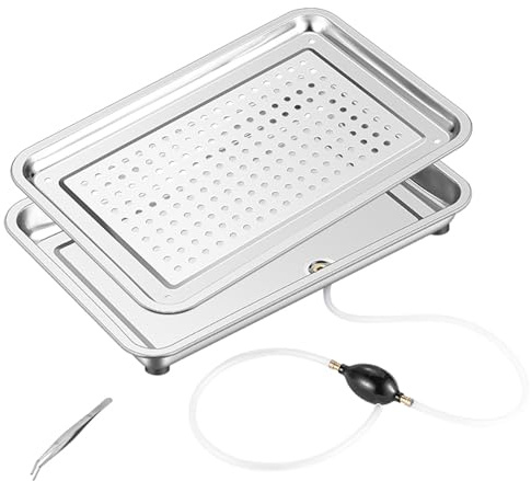 LXRHLIKG Vasca di Raccolta Universale a Doppio Strato, Ampia Vaschetta di Raccolta in Acciaio Inox 304, Tubo di Scarico, Tappetino, Pinzette, Vassoio Rettangolare per Il tè(44.5x29.5cm/17.5x11.6in)