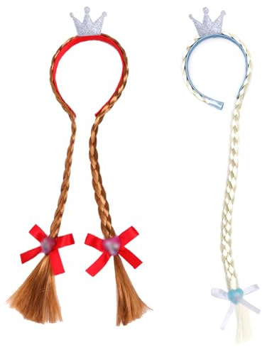 2Pcs Haarreif Prinzessin Zopf, Geflochtene Prinzessin Perücken,Haarreif Prinzessin Zopf Cosplay Perücke Zubehör für Kinder Mädchen Halloween Karneval Maskerade