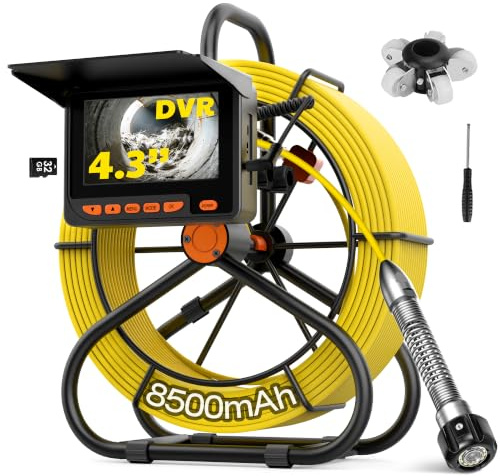 Cámara Alcantarillado 30m, cámara de inspección de tuberías de 23 mm con 12 Luces LED，Pantalla IPS DVR de 4,3 Pulgadas con Tarjeta 32GB, Endoscopio Industrial para cámara desagüe