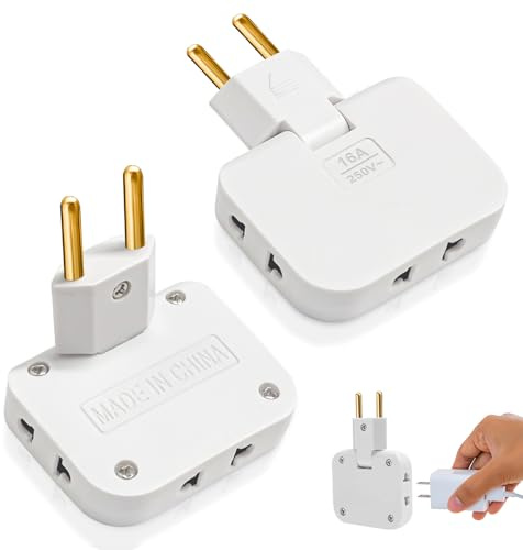 2 Prises US-EU avec Tête Rotative 180º-Multiprise Plate Derriere Meuble et Multiprise Plate 16A/250V, Compacte et Pratique pour Maison et Voyage