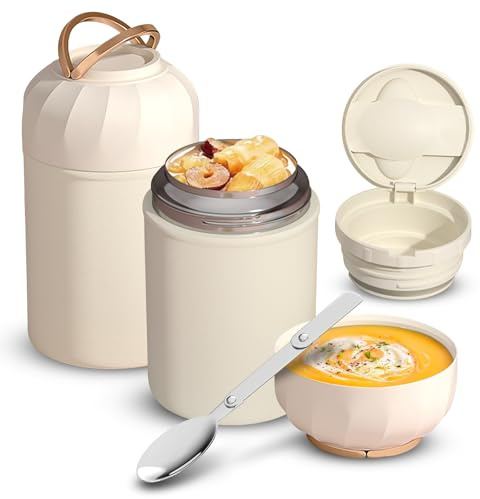 Contenitore termico per alimenti da 850 ml, in acciaio inox, contenitore termico con coperchio, cucchiaio pieghevole in acciaio inox, contenitore termico per yogurt, cereali, alimenti per bambini