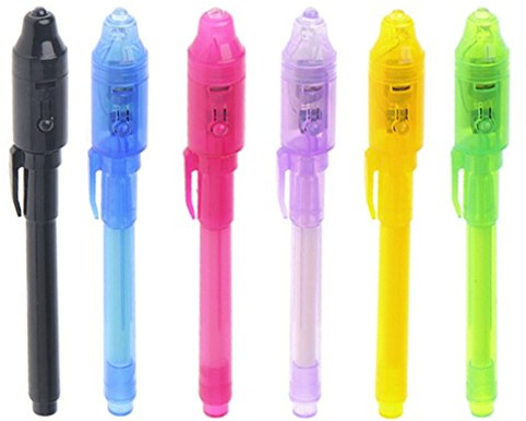 Kadagg 6-teiliges Set mit unsichtbarer Tinte eingebautem UV-Licht für die sichere Verwendung des Stifts aus Kunststoff